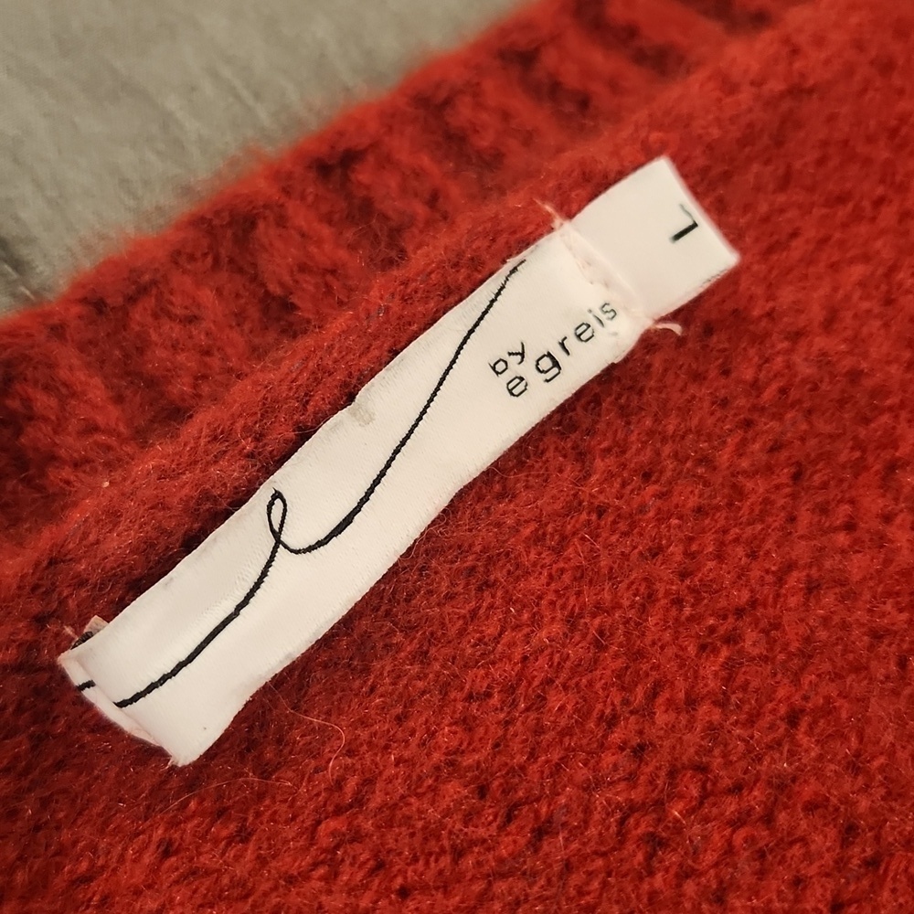 Chic Rusty Red Cable Knit Cardigan Swater By Egreis Size L! - Picture 2 of 8